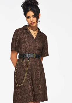 Fianna Button Front Mini Dress - Brown