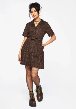 Fianna Button Front Mini Dress - Brown