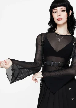 Flavia Mesh Fluted Long Sleeve Top