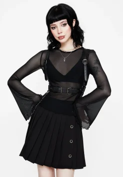 Flavia Mesh Fluted Long Sleeve Top