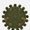 Foliate Embroidered Pom-Pom Round Cushion