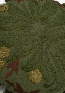 Foliate Embroidered Pom-Pom Round Cushion