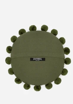 Foliate Embroidered Pom-Pom Round Cushion