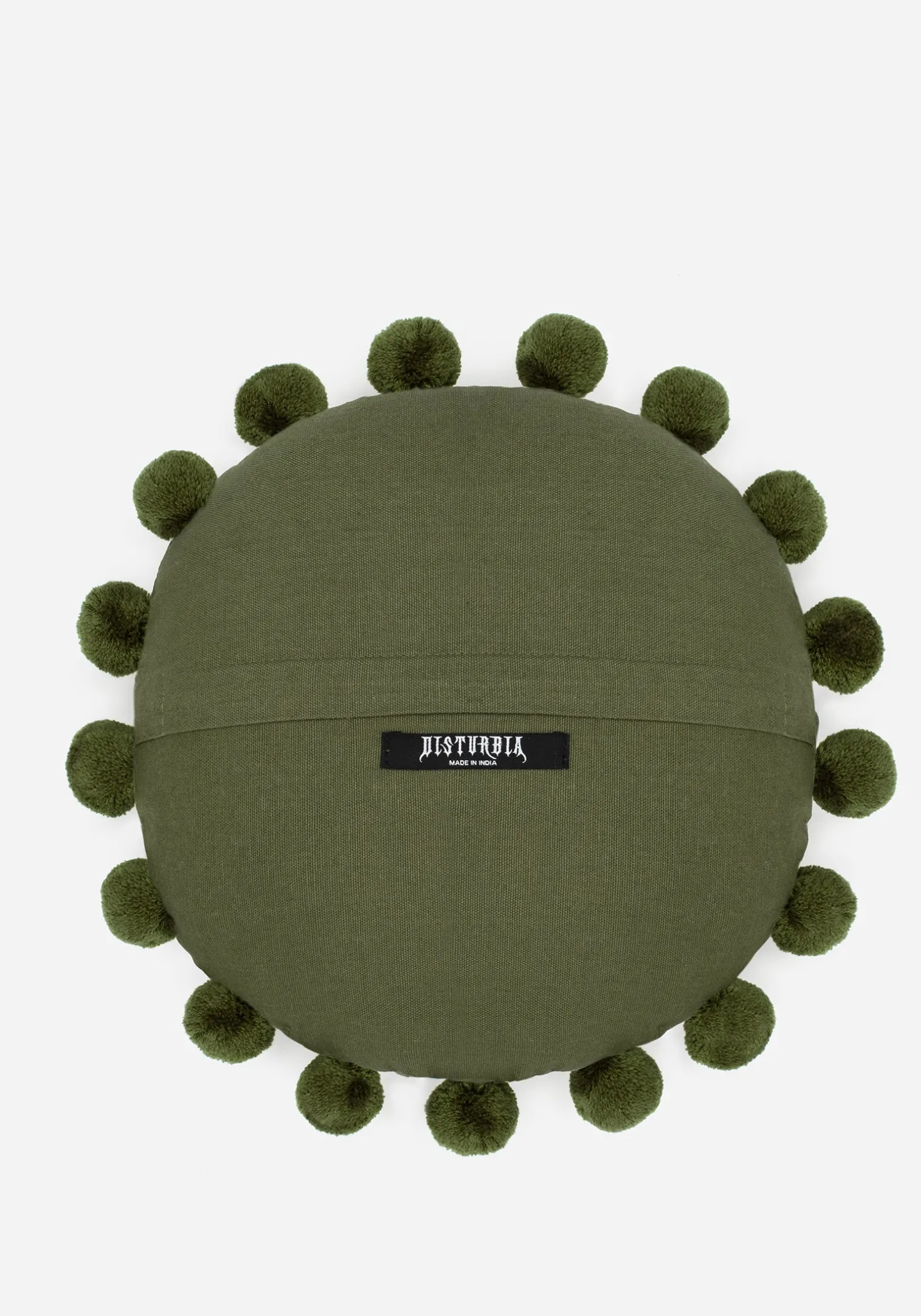 Foliate Embroidered Pom-Pom Round Cushion