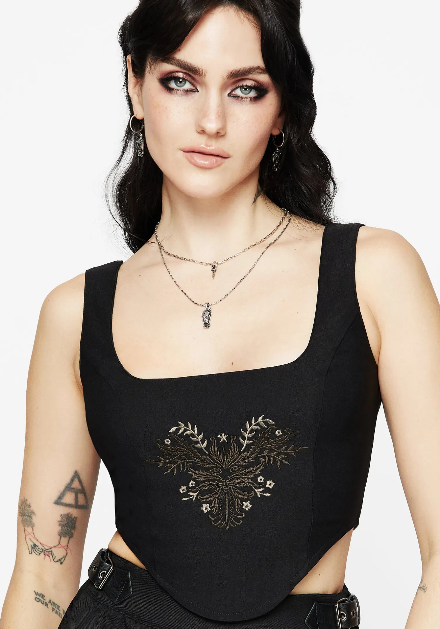 Foliate Floral Embroidered Corset Top