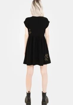 Foliate Linen-Blend Embroidered Button Up Mini Dress - Black