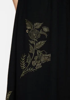 Foliate Linen-Blend Embroidered Sleeveless Midi Dress - Black