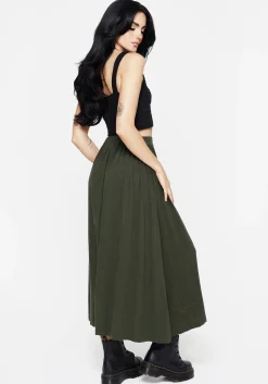 Foliate Linen-Blend Embroidered Button Up Midaxi Skirt - Green