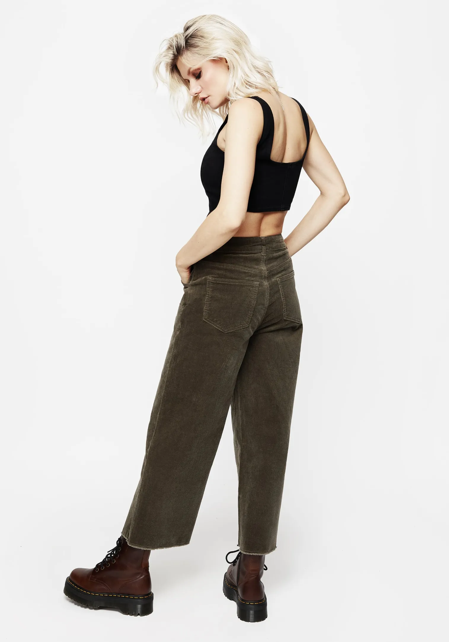 Foster Wide Leg Cord Crop Jeans - Green