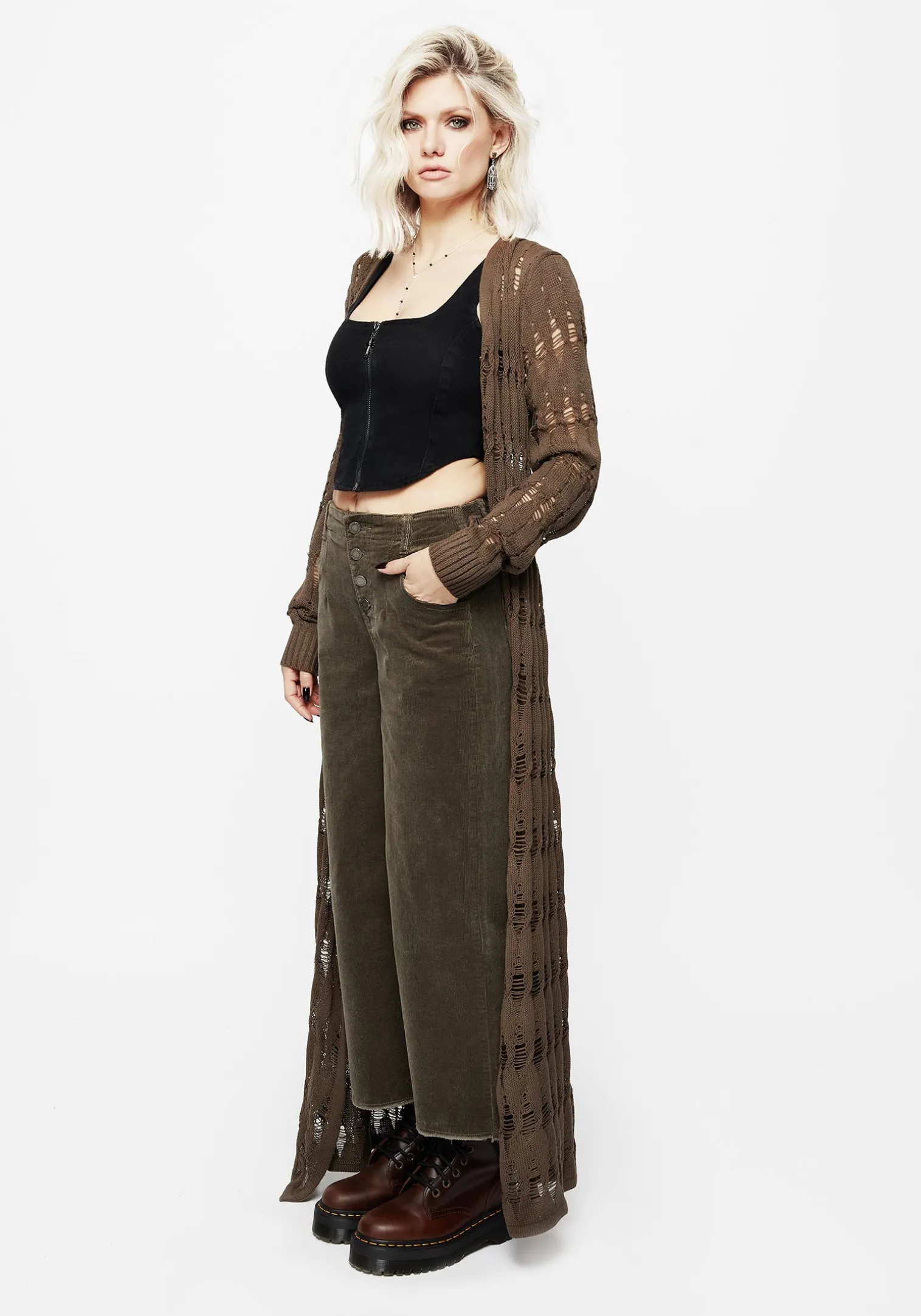 Foster Wide Leg Cord Crop Jeans - Green