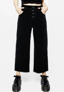 Foster Wide Leg Cord Crop Jeans - Black