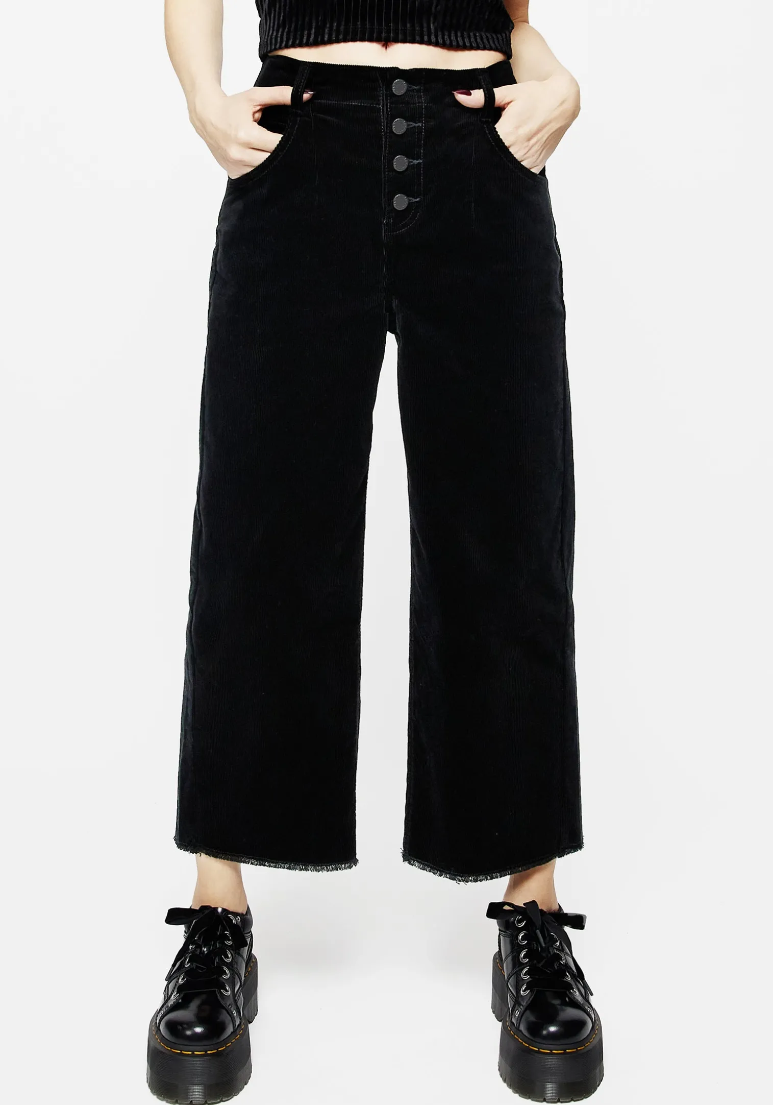 Foster Wide Leg Cord Crop Jeans - Black