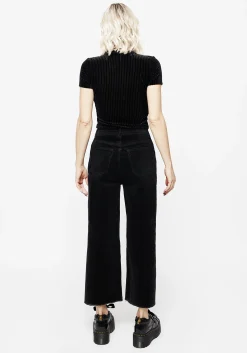 Foster Wide Leg Cord Crop Jeans - Black