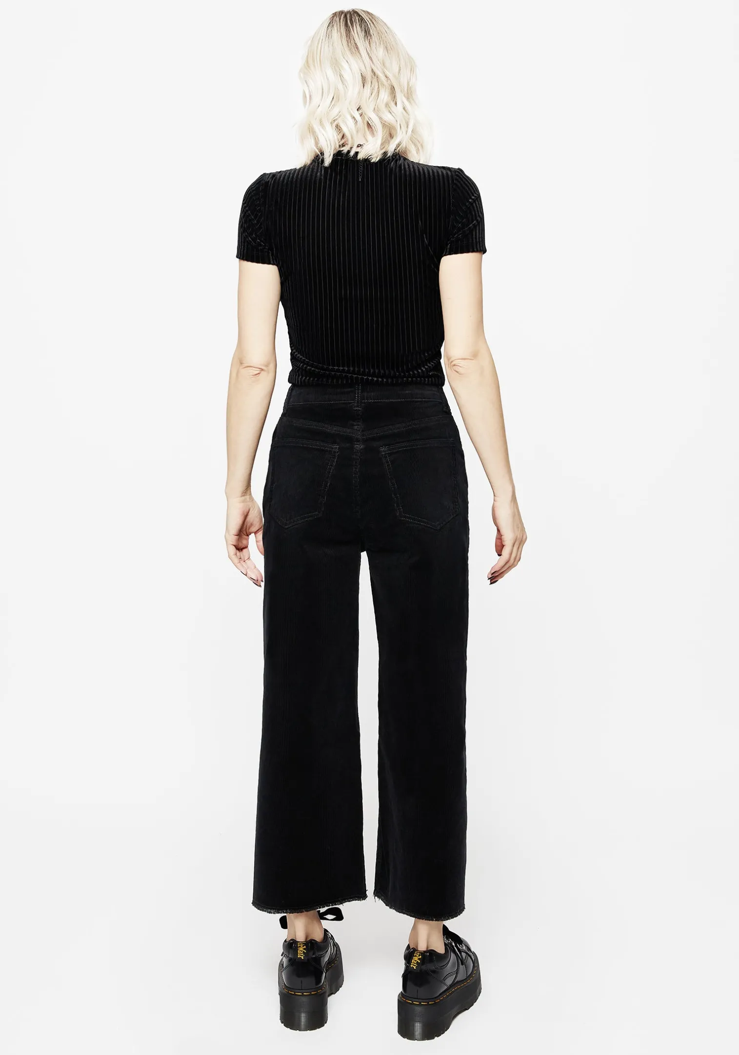 Foster Wide Leg Cord Crop Jeans - Black