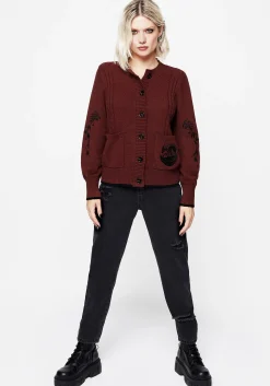Foxfire Embroidered Cable Knit Cardigan