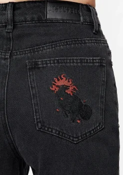Foxfire Embroidered Distressed Mom Jeans