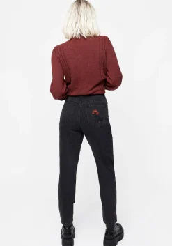 Foxfire Embroidered Distressed Mom Jeans