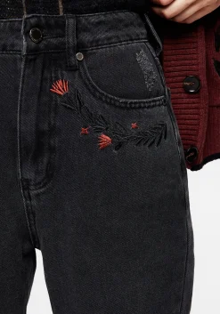 Foxfire Embroidered Distressed Mom Jeans