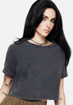 Foxglove Cotton Embroidered Boxy Crop Tee
