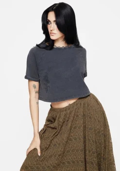 Foxglove Cotton Embroidered Boxy Crop Tee