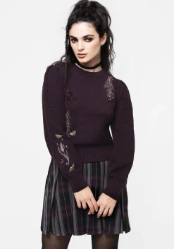 Foxglove Embroidered Knit Sweater