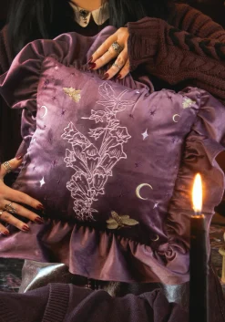 Foxglove Embroidered Velour Ruffle Cushion