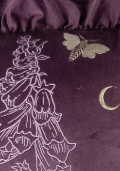 Foxglove Embroidered Velour Ruffle Cushion