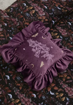 Foxglove Embroidered Velour Ruffle Cushion