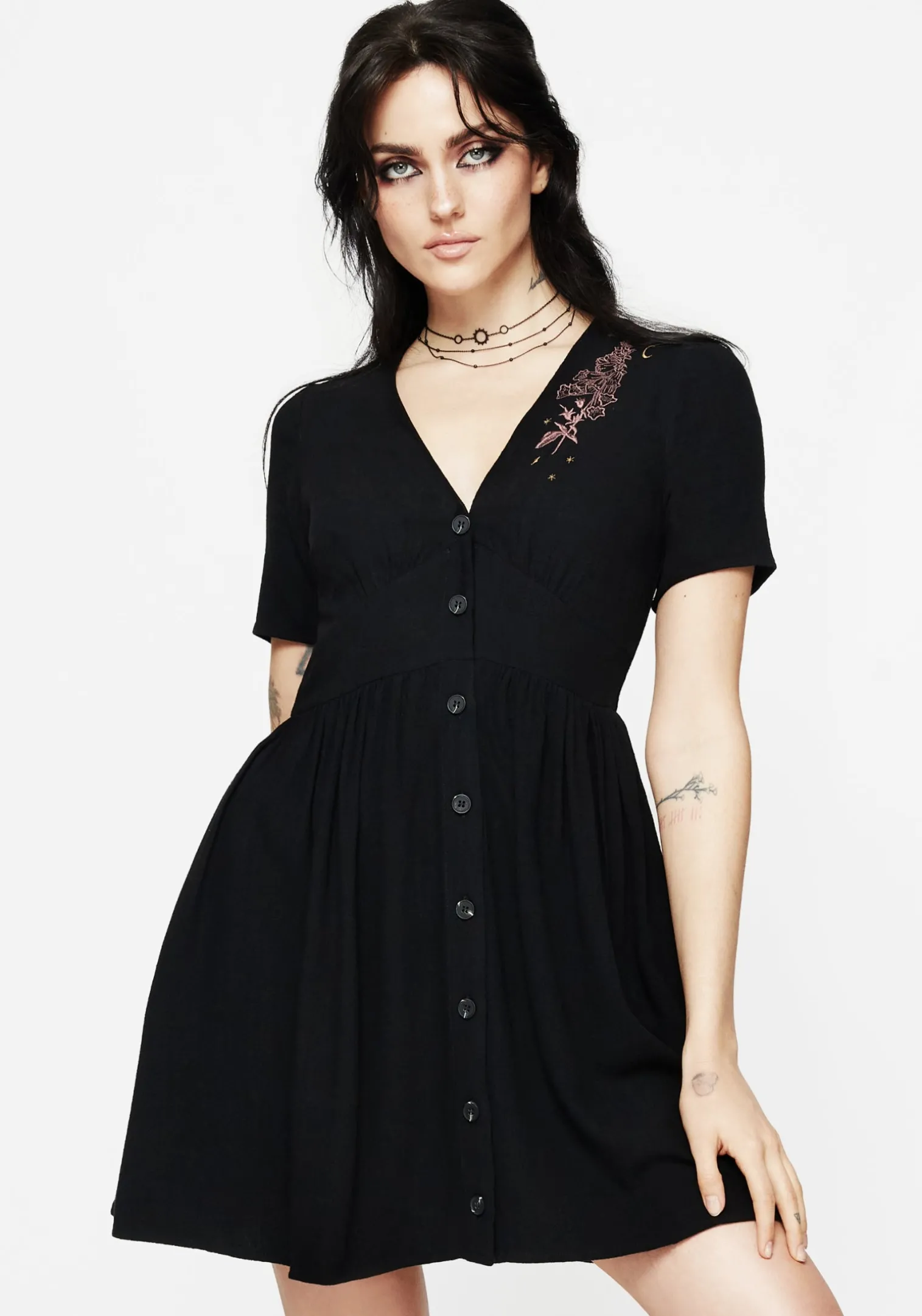 Foxglove V Neck Mini Dress
