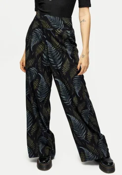 Frond Print Wide Leg Smocked Trouser