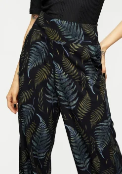 Frond Print Wide Leg Smocked Trouser