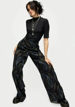 Frond Print Wide Leg Smocked Trouser