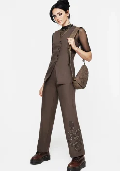 Gaia Linen Blend Snake Embroidered Wide Leg Trouser