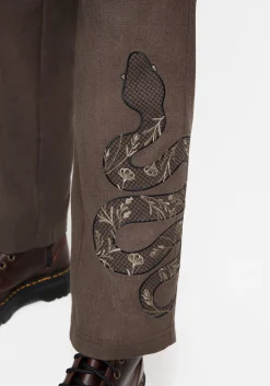 Gaia Linen Blend Snake Embroidered Wide Leg Trouser