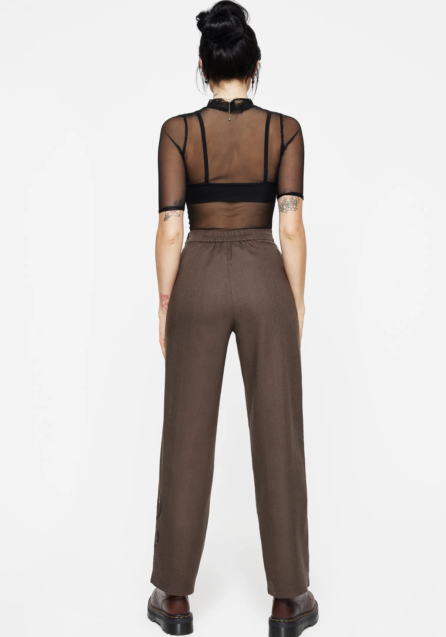 Gaia Linen Blend Snake Embroidered Wide Leg Trouser