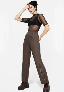 Gaia Linen Blend Snake Embroidered Wide Leg Trouser