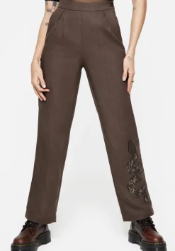 Gaia Linen Blend Snake Embroidered Wide Leg Trouser