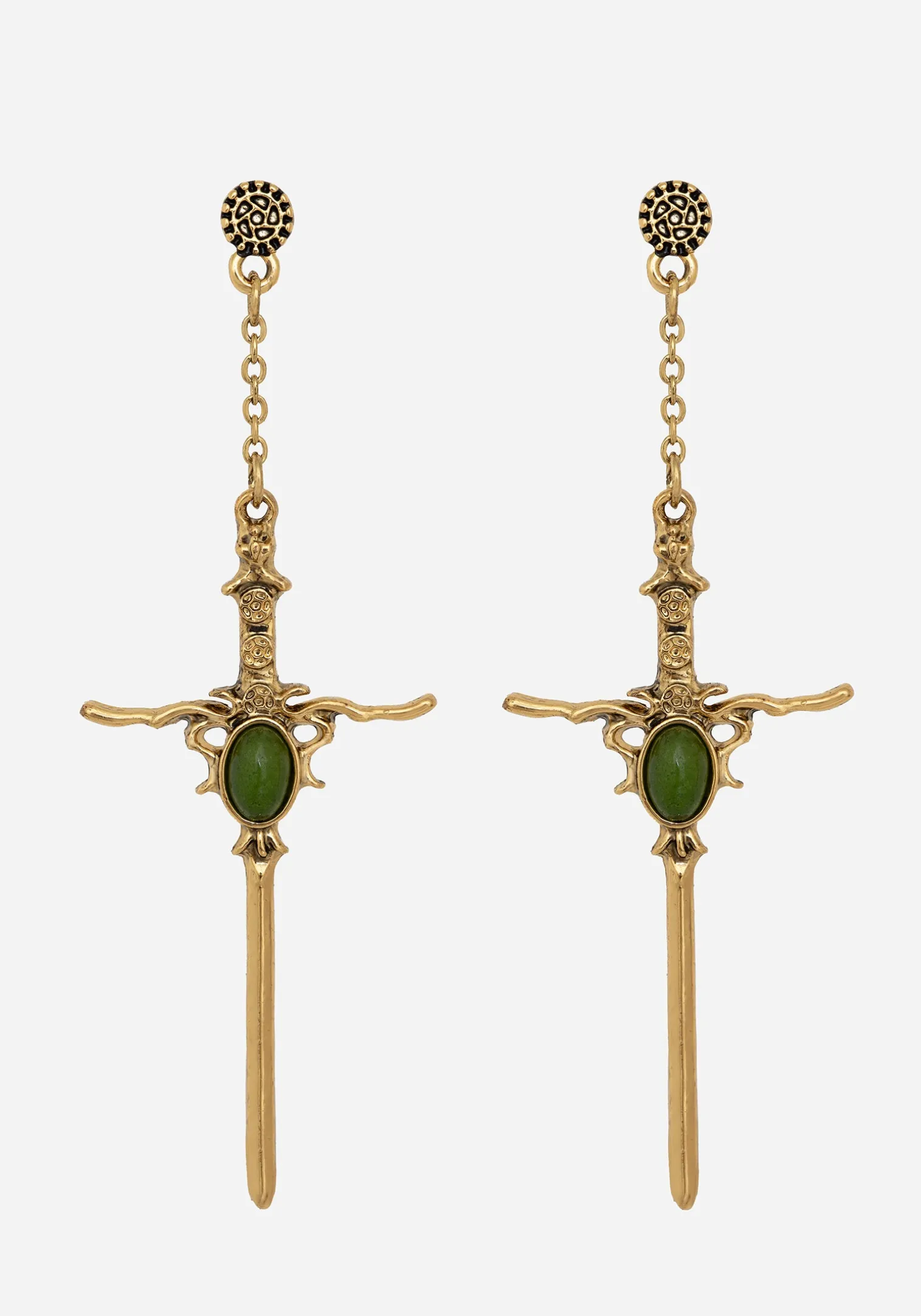 Galatine Green Stone Sword Earrings - Gold