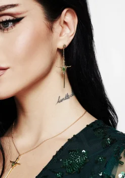 Galatine Green Stone Sword Earrings - Gold
