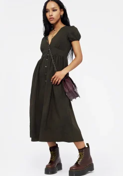 Gladys Button Up Midi Dress - Green