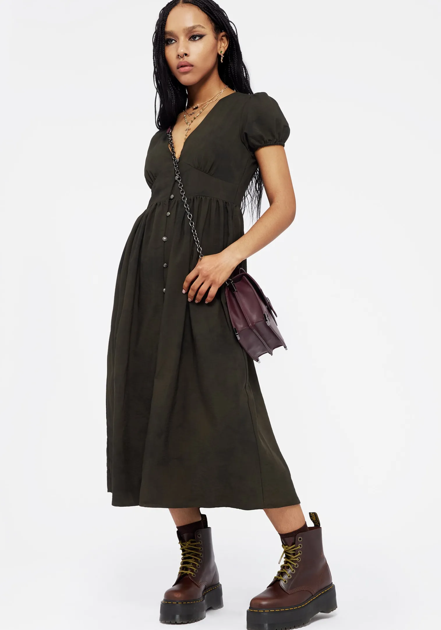 Gladys Button Up Midi Dress - Green
