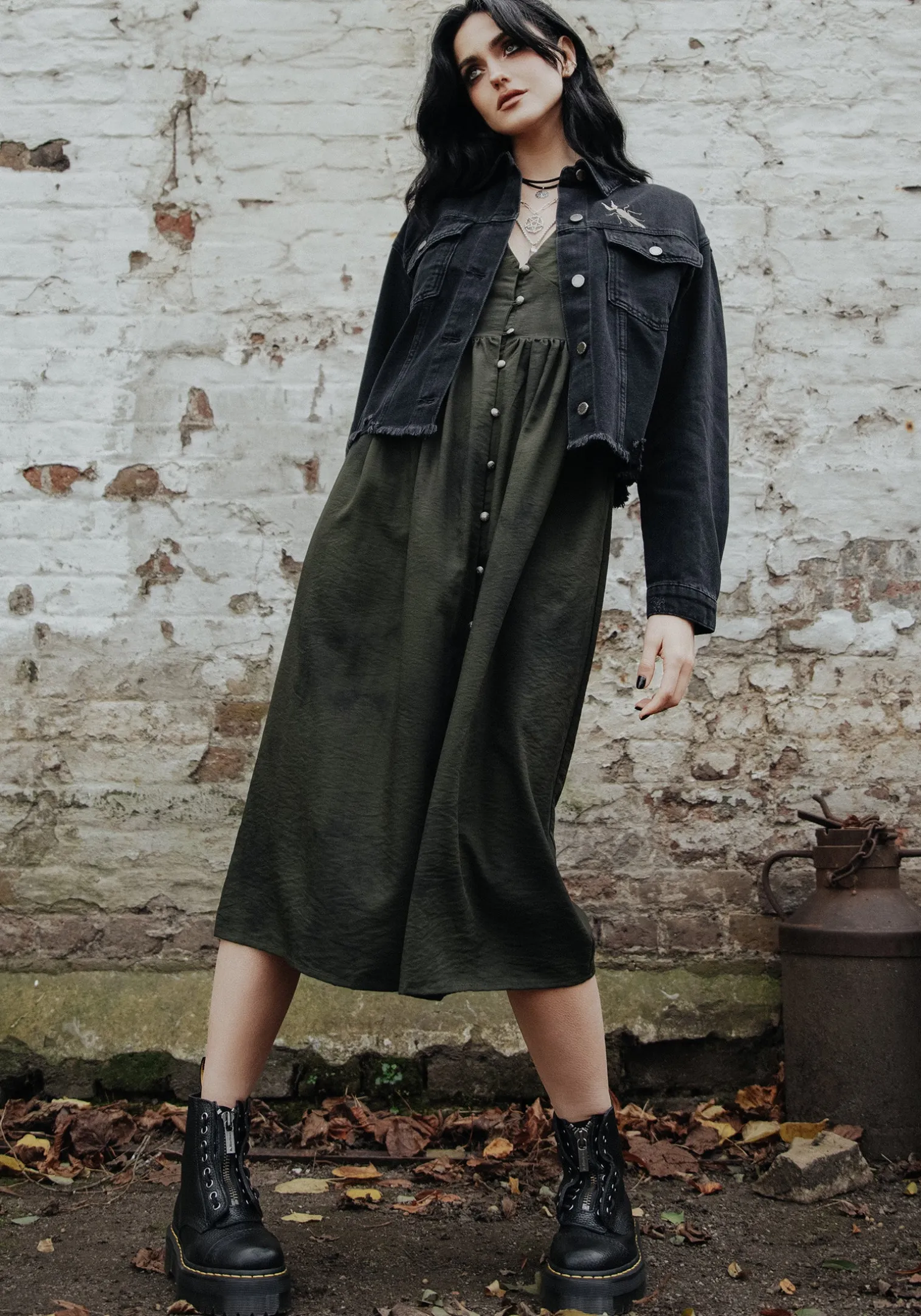 Gladys Button Up Midi Dress - Green