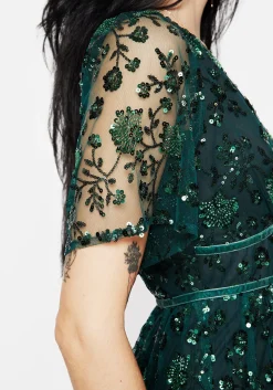 Glimmer Embroidered Sequin Lace Angel Sleeve Midaxi Dress