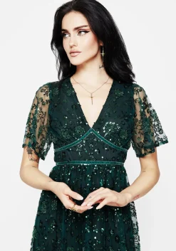 Glimmer Embroidered Sequin Lace Angel Sleeve Midaxi Dress