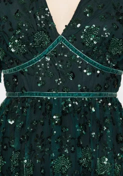 Glimmer Embroidered Sequin Lace Angel Sleeve Midaxi Dress
