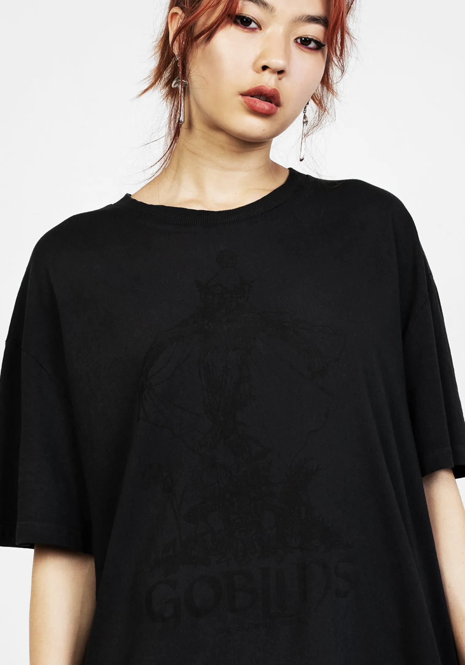 Goblins Black Garment Washed Oversized Tee Dress