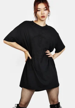 Goblins Black Garment Washed Oversized Tee Dress