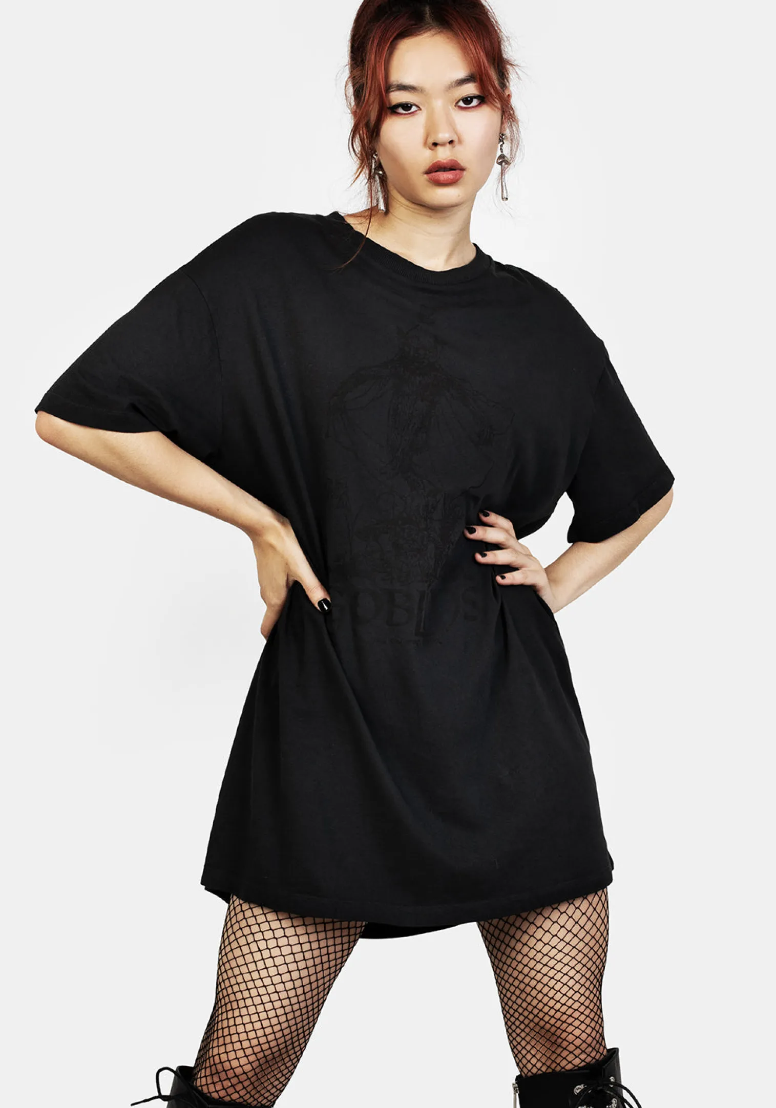 Goblins Black Garment Washed Oversized Tee Dress