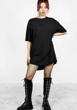 Goblins Black Garment Washed Oversized Tee Dress