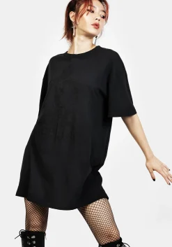 Goblins Black Garment Washed Oversized Tee Dress